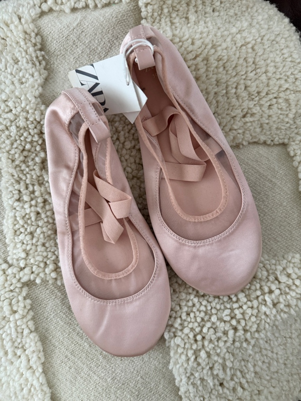 Zara Dusty Pink Ballet Flats with Ribbon Tie